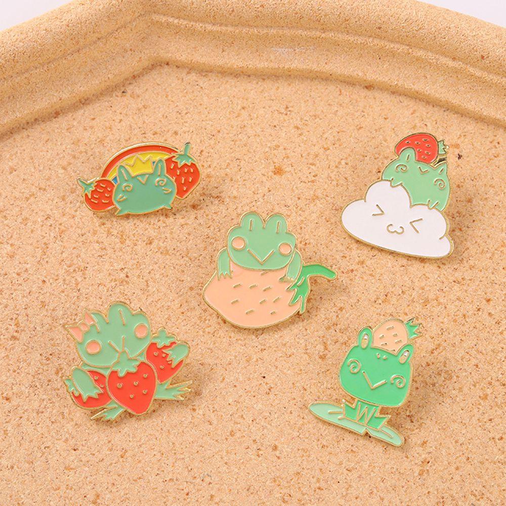 Ghim Cài Áo Kim Loại Tráng Men Hình Ếch / Dâu Tây Dễ Thương