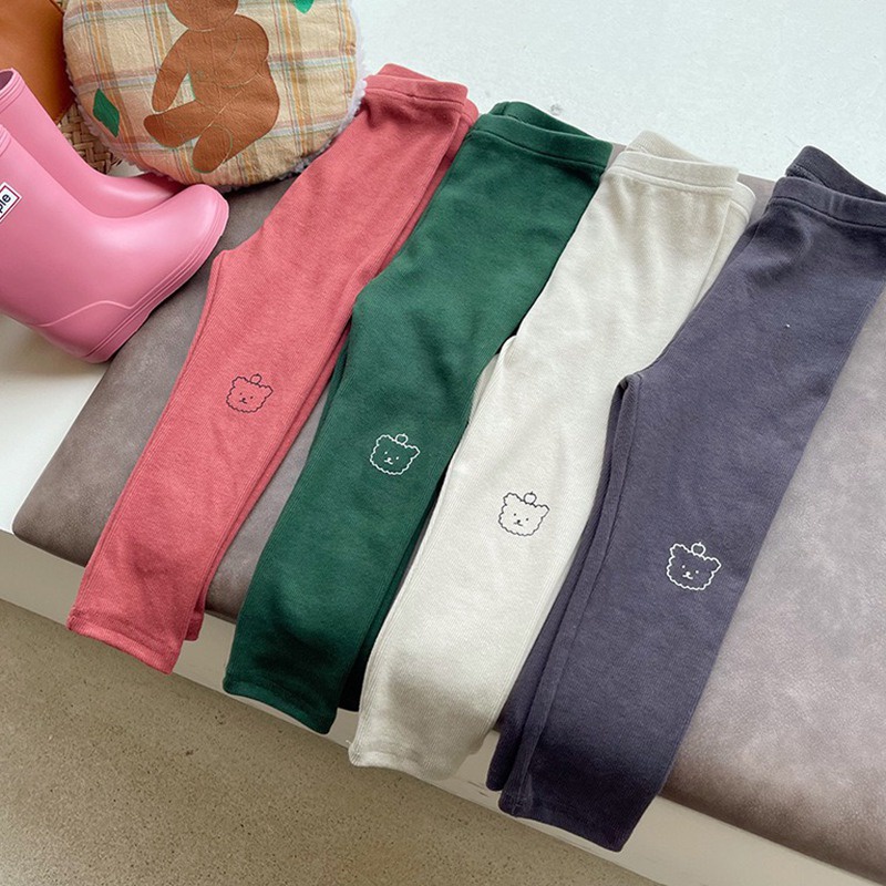 Quần Legging Họa Tiết Gấu Phong Cách Hàn Quốc Cho Bé Gái