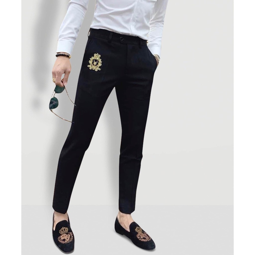 Quần Tây Đen Dáng Ôm Ống Côn Thêu Họa Tiết Chống Nhăn