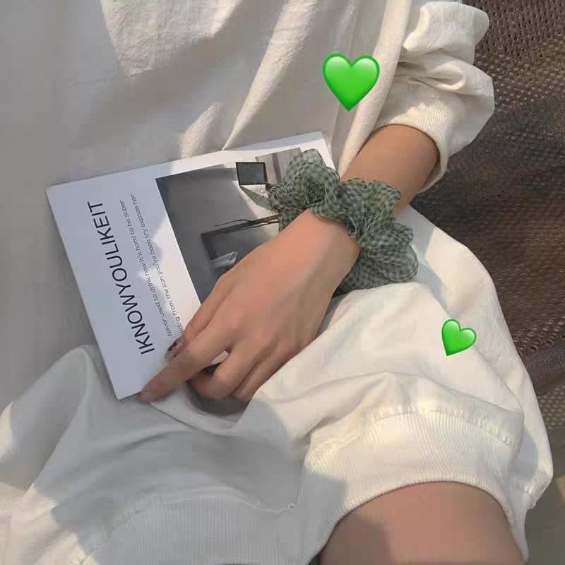 Scrunchies dây buộc tóc vải voan caro bản lớn phồng đẹp