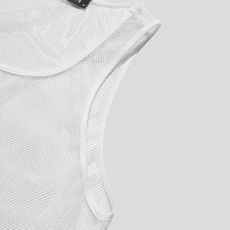 Áo tank top INCERUN cổ tròn không tay lưới xuyên thấu bất đối xứng cho nam