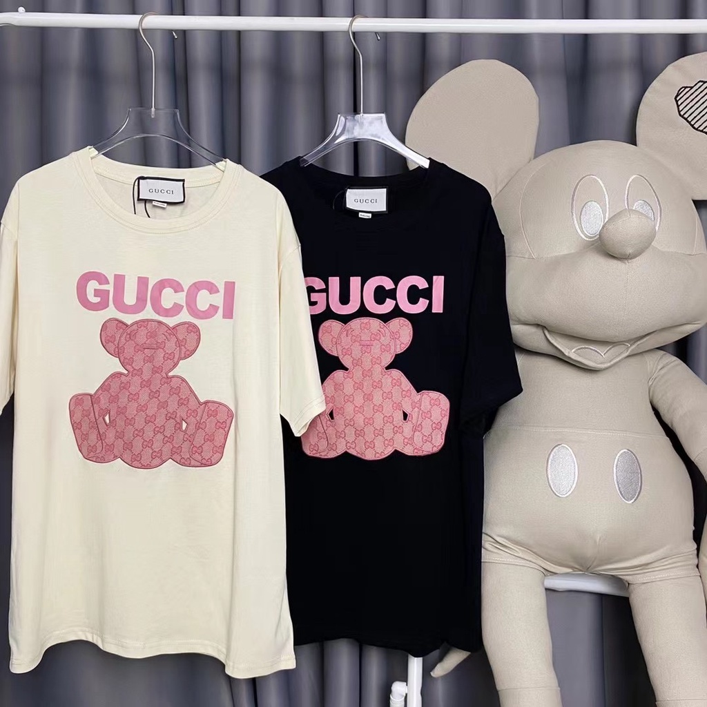 Áo thun unisex tay lỡ form rộng , áo phông nam nữ form rộng chất cotton mát mịn thấm hút mồ hôi Gucci in hình gấu [oder]