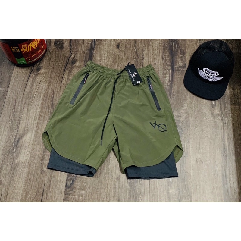 [sale sốc] quần short gym  2 lớp VANQUISH form ngắn tới đùi cực chất.