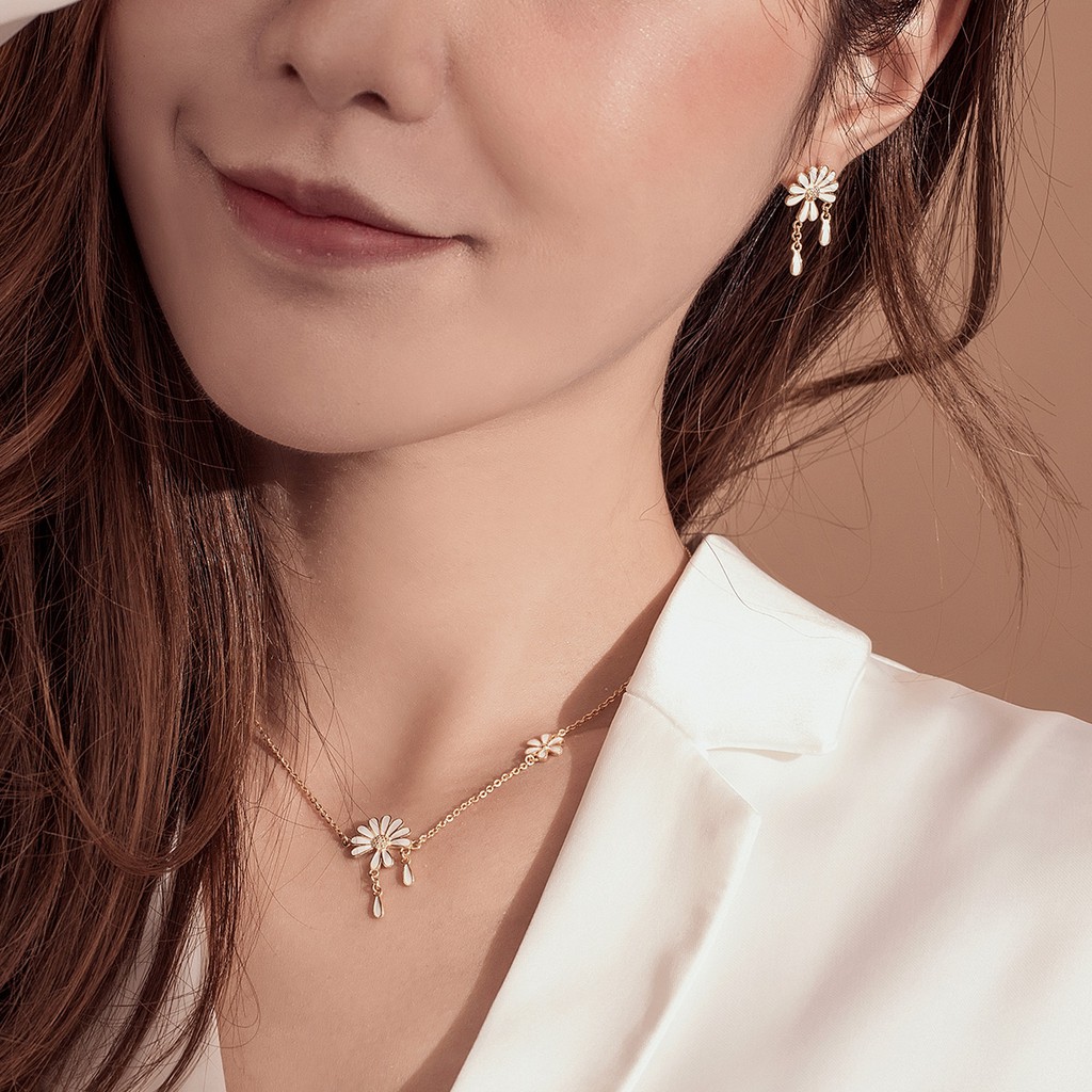 Vòng Cổ Bamoer BSN076 Bằng Bạc 925 Hình Hoa Cúc Khảm Đá Zircon Cho Nữ