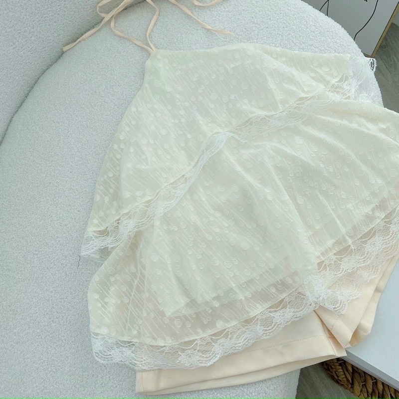 SET ÁO TRẮNG VIỀN REN CỔ YẾM + SHORT 💞