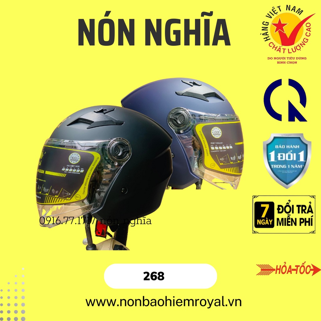 MŨ BẢO HIỂM ROYAL 3/4 2 KÍNH 268 / NÓN BẢO HIỂM 3/4 ĐI PHƯỢT - ĐI LÀM