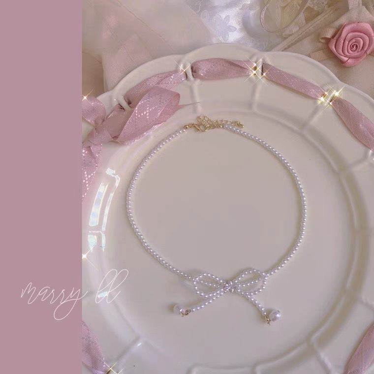 iF YOU Vòng Cổ Choker Đính Nơ Ngọc Trai Thời Trang Hàn Quốc Cho Nữ