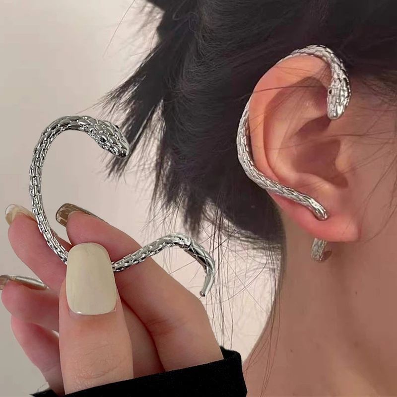 Khuyên Tai Hình Rắn Màu Sắc Bạc Phong Cách Hip Hop Punk Cổ Điển Dành Cho Bạn Nữ Trong Tiệc Cưới/ Tiệc Tùng