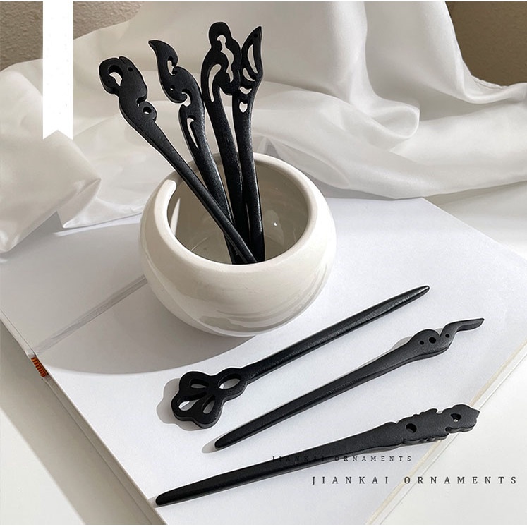 Trâm Cài Tóc Bằng Gỗ Mun Làm Thủ Công Phong Cách Retro Đơn Giản Cho Nữ