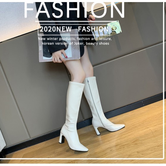 Boots Da Cổ Cao Dưới Gối Gót Vuông 8 Phân Khóa Kéo Hông Da Dày Mịn Đẹp -(Có Hình Thật) | BigBuy360 - bigbuy360.vn
