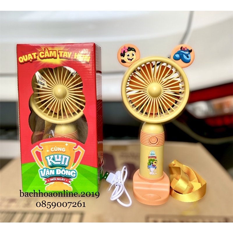 QUẠT CẦM TAY KUN, QUẠT KUN MINI KHÔNG DÂY HÀNG CAO CẤP TẶNG CÁP SẠC, DÂY ĐEO, ĐẾ QUẠT