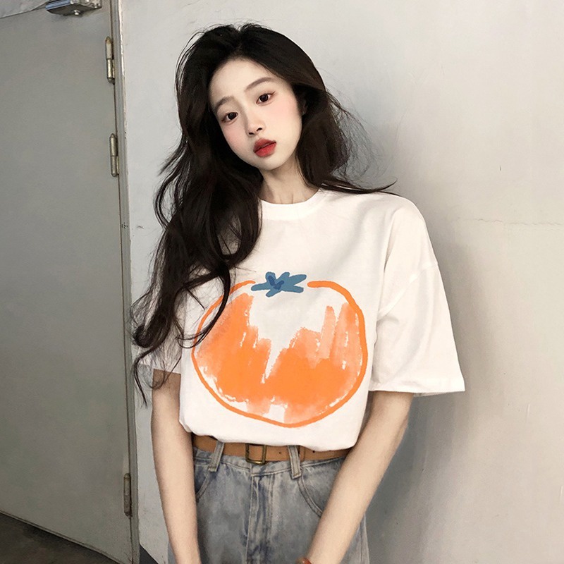 Áo Thun Cotton Tay Ngắn Cổ Tròn Phía Trước Và Sau Lưng Phong Cách Hàn Quốc Dành Cho Nữ