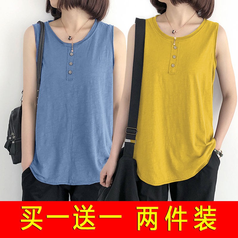 váy bodyđầm xoè❖Áo vest cotton đơn / hai mảnh dành cho phụ nữ mùa hè rộng và mỏng cổ treo điển không tay phía t