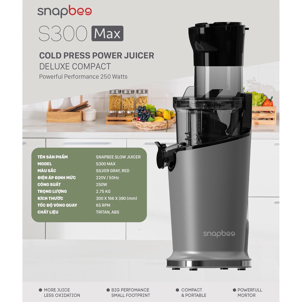 Máy Ép Chậm SNAPBEE S300 Max 250W Bảo Hành 24 Tháng Phiên Bản 2022