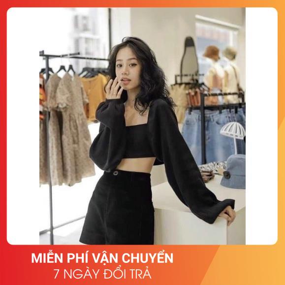 Set Áo 2 Dây Kèm Áo Tay Bồng Len Tăm Mịn [FREESHIP] Set áo món 24 April Nũ siêu HOT | BigBuy360 - bigbuy360.vn