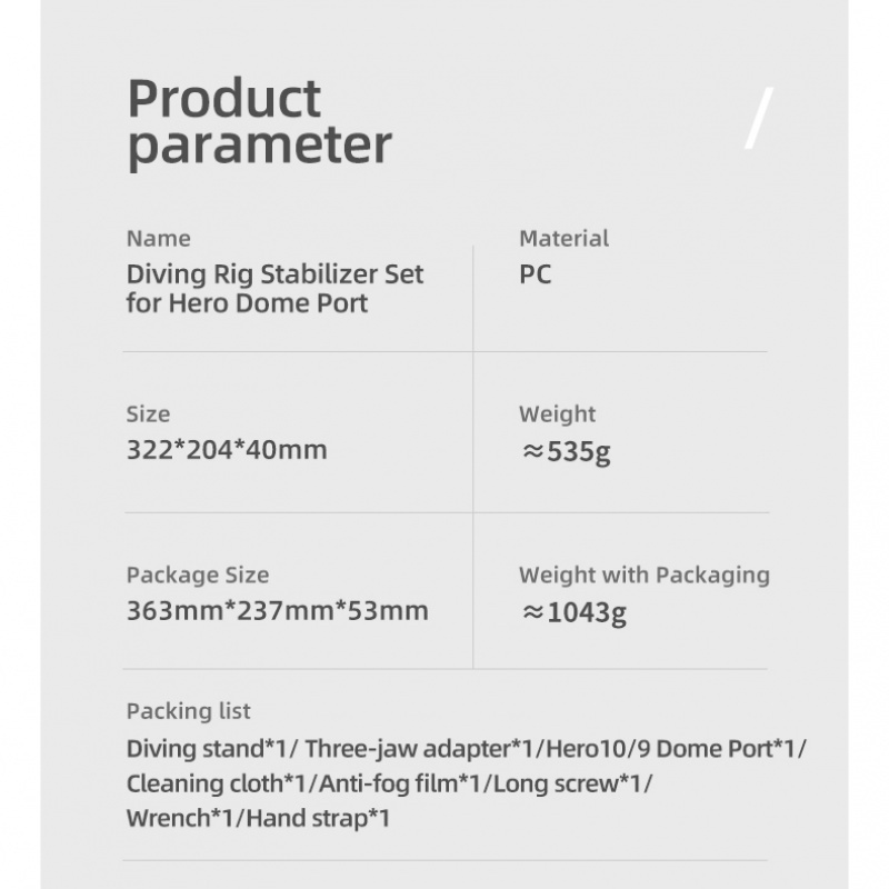 TELESIN Dome Port 30M Waterproof Handheld Housing Case Removable Type Stabilizer With Cold Shoe 1/4 Adapter for GoPro Hero 9 10