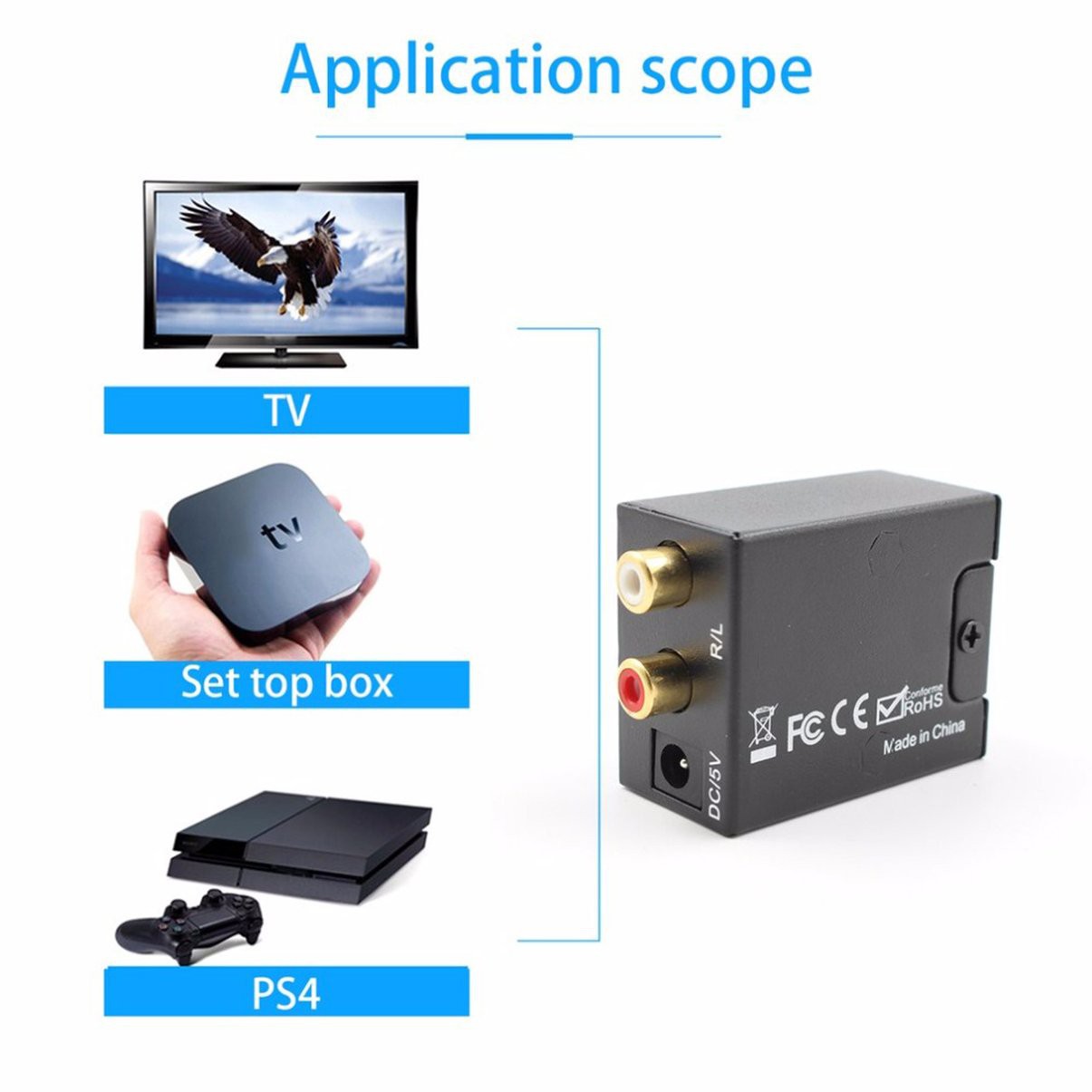 Digital to Analog Audio Converter Adapter Fiber Kabel Digital Optical Coax