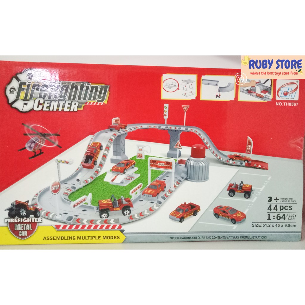 ĐỘI CỨU HỎA 3 - HỘP ĐƯỜNG RAY BÃI ĐẬU XE CỨU HỎA FIREFIGHTING CENTER (TỶ LỆ 1:64, 44 CHI TIẾT)