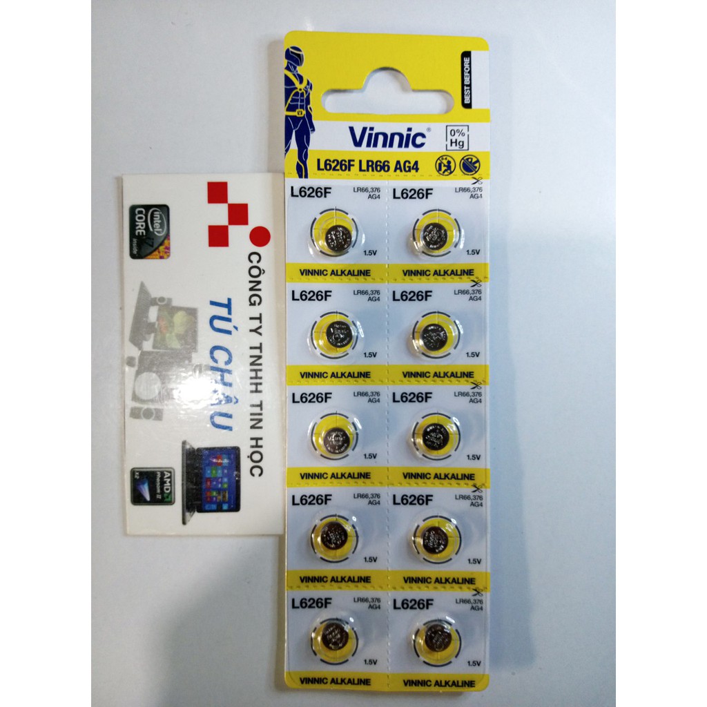 Pin Vinnic Alkaline L626F, LR66, 376, AG4 - 1.5V: Vĩ 10 Viên