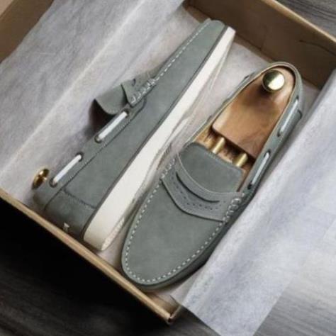 Giày lười nam Slip on nam da lộn Manlio Legat màu xanh G2441-GG )(*& - !. ;