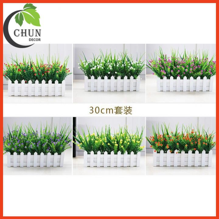 Hoa giả, giỏ hoa hàng rào gỗ (cả hoa và giỏ) 50cm nhiều mẫu trang trí nhà cửa