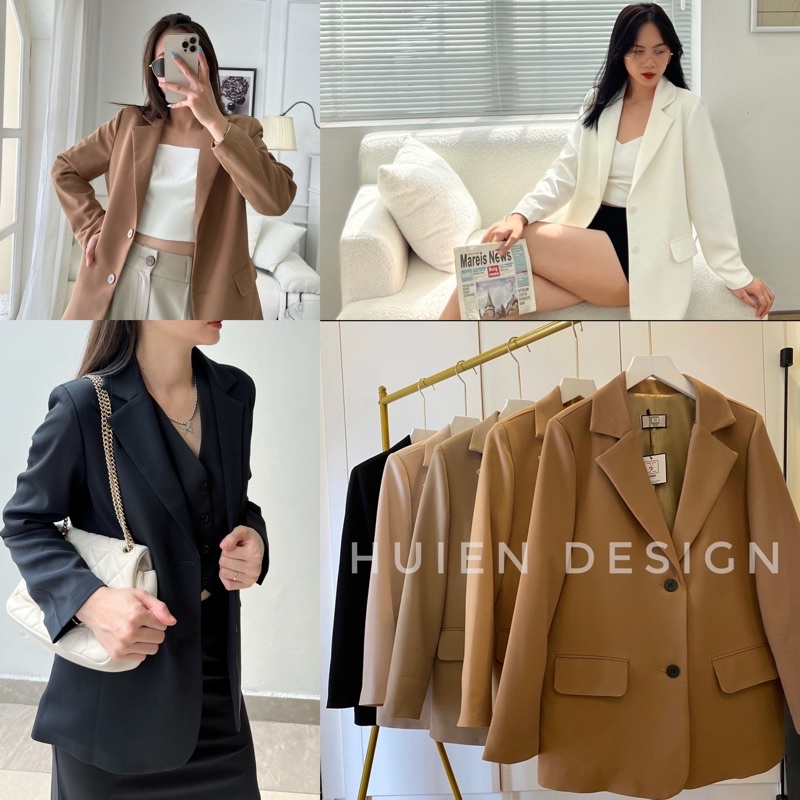 Áo blazer nữ 2 lớp dáng dài tay dài Huien Design thời trang công sở trẻ trung, áo vest nữ form Hàn Quốc