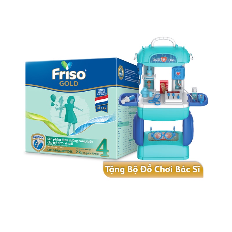 [Tặng bộ đồ chơi bác sĩ ] Sữa Bột Friso Gold 4 Hộp Giấy 2kg