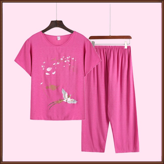 Bộ Đồ Ngủ Vải Cotton Lanh Áo Tay Ngắn Cổ Tròn Phối Quần Dài Ống Rộng Thoải Mái Cho Nữ