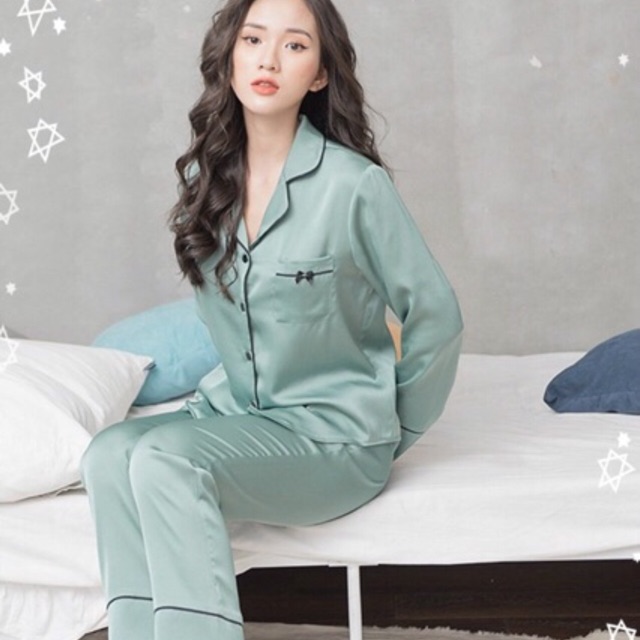 Bộ lụa satin mặc nhà tay dài /quần dài🌹