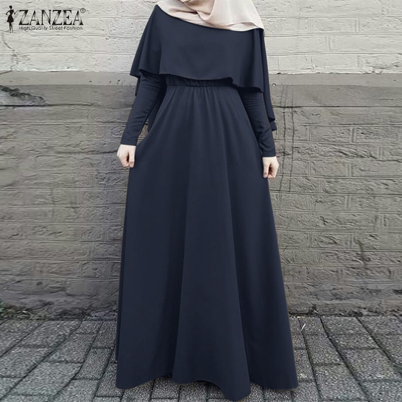 Đầm Dài Hai Lớp Eo Thun ZANZEA Cho Phụ Nữ Hồi Giáo