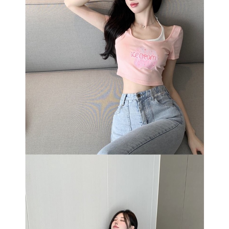 Áo Croptop Ngắn Tay Thời Trang Mùa Hè Quyến Rũ Cho Nữ