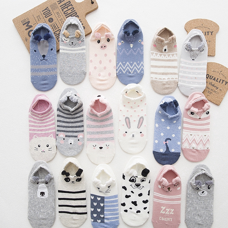 Vớ cotton cổ ngắn họa tiết hoạt hình 3D cho nữ