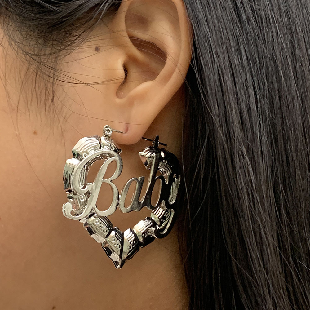 Khuyên tai vòng tròn thiết kế đốt tre họa tiết chữ đơn giản thời trang