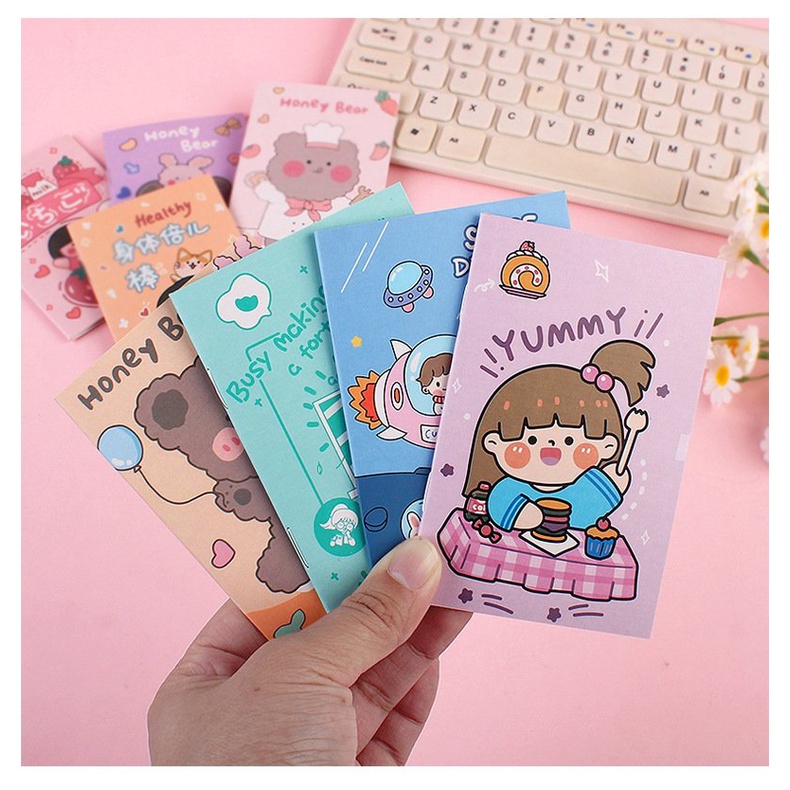 Sổ Tay Mini Hình Hoạt Hình Gấu Thỏ Cute Dễ Thương Ghi Chép Bìa Trơn VPS18