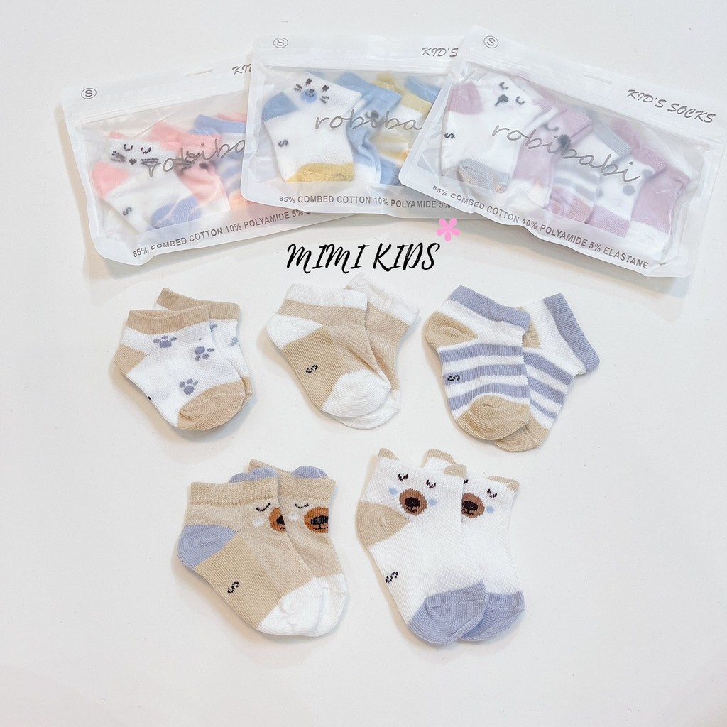 Set 5 đôi tất lưới KidSock hình gấu - Mimi Kids cho bé