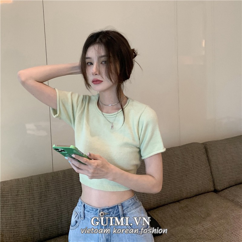 NZN Áo croptop dệt kim tay ngắn màu trơn thời trang mùa hè cho nữ 3 màu tự chọn