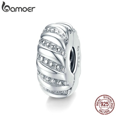 Hạt phụ kiện Bamoer BSC278 bằng bạc 925 kiểu dáng đơn giản thời trang để làm trang sức vòng tay