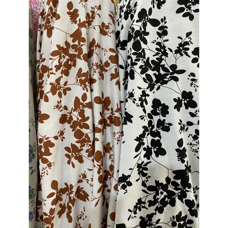 vải thô cotton cành hoa vintage nền trắng