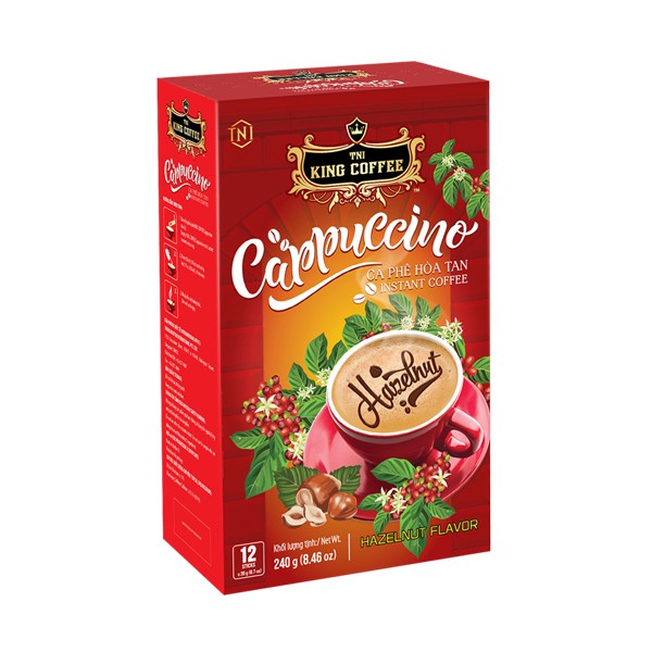 Cà Phê Hòa Tan Cappuccino KING Coffee - Hộp 12 gói x 20gr - Hương Vị Hạt Dẻ