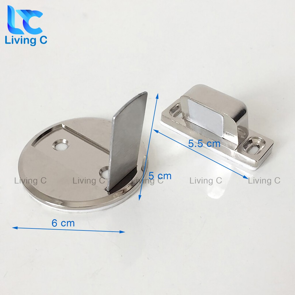 Chặn cửa thông minh INOX 304 Living C , bộ chặn cửa chống va đập kèm keo dán và ốc vặn có lực hút nam châm mạnh _CCI