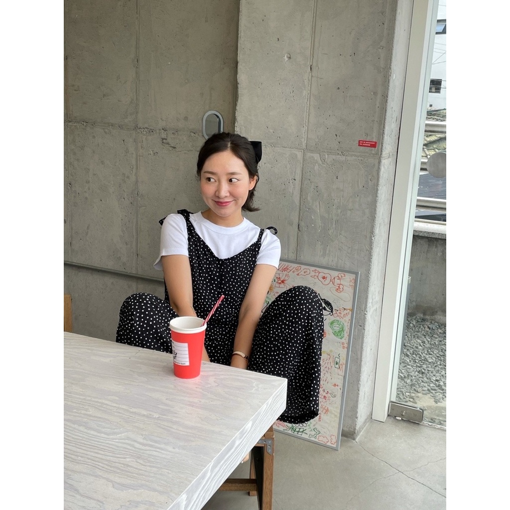 Bộ Áo Liền Quần Chiffon Tay Ngắn Ống Rộng Họa Tiết Chấm Bi Thời Trang Mùa Hè Hàn Quốc Cho Nữ | BigBuy360 - bigbuy360.vn