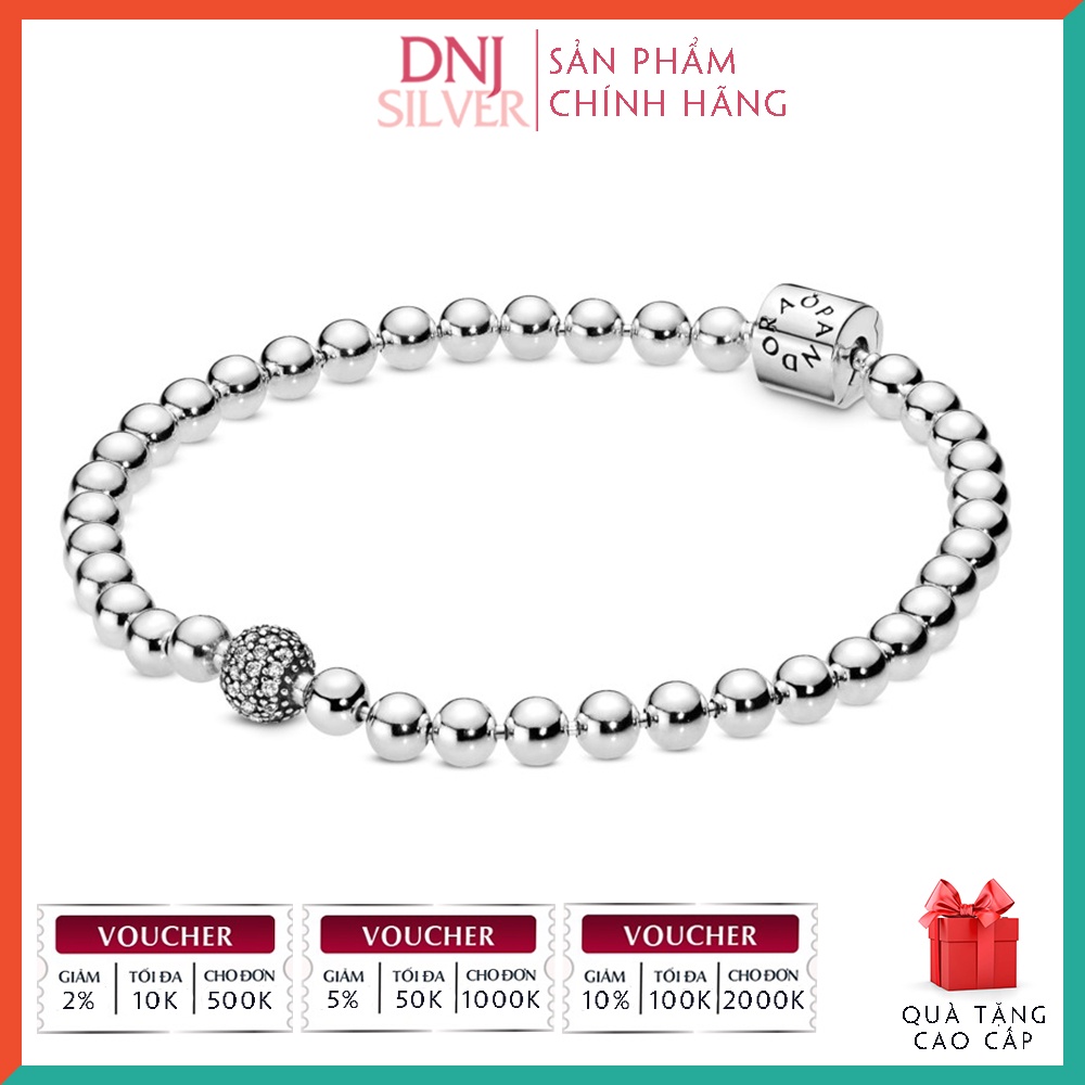 Vòng tay bạc 925 cao cấp - Mẫu vòng Beads &amp; Pavé Bracelet, có thể mix thêm hạt charm vào vòng theo ý thích