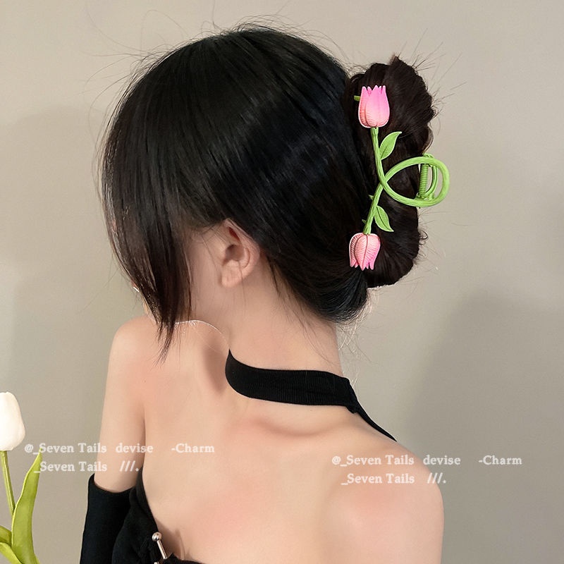 Kẹp Tóc Hoa Tulip / Chuông / Hoa Hồng Bằng Kim Loại Thời Trang Cho Nữ