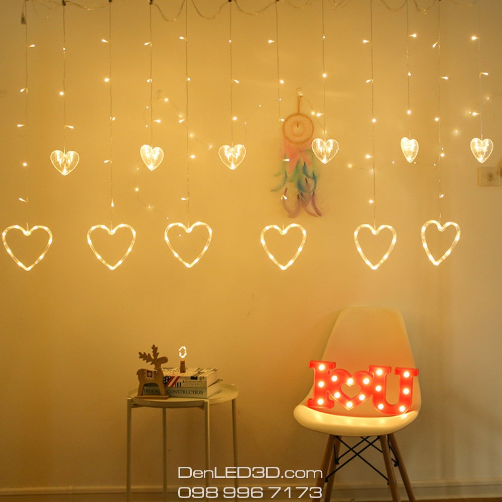 Dây Đèn LED Rèm Trang Trí Giáng Sinh Noel, Valentine Dài 2m5