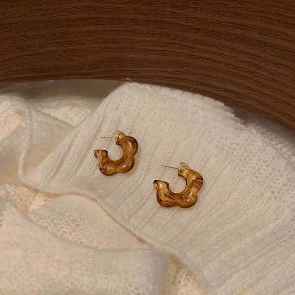 Khuyên Tai Hình Chữ C Màu Caramel Phong Cách Vintage Thời Trang Cho Nữ