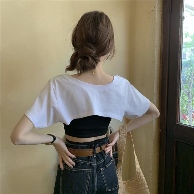 Bộ Áo Thun Ngắn Tay Ôm Dáng + Quần Short Lưng Cao Phong Cách Hàn Quốc Dành Cho Nữ