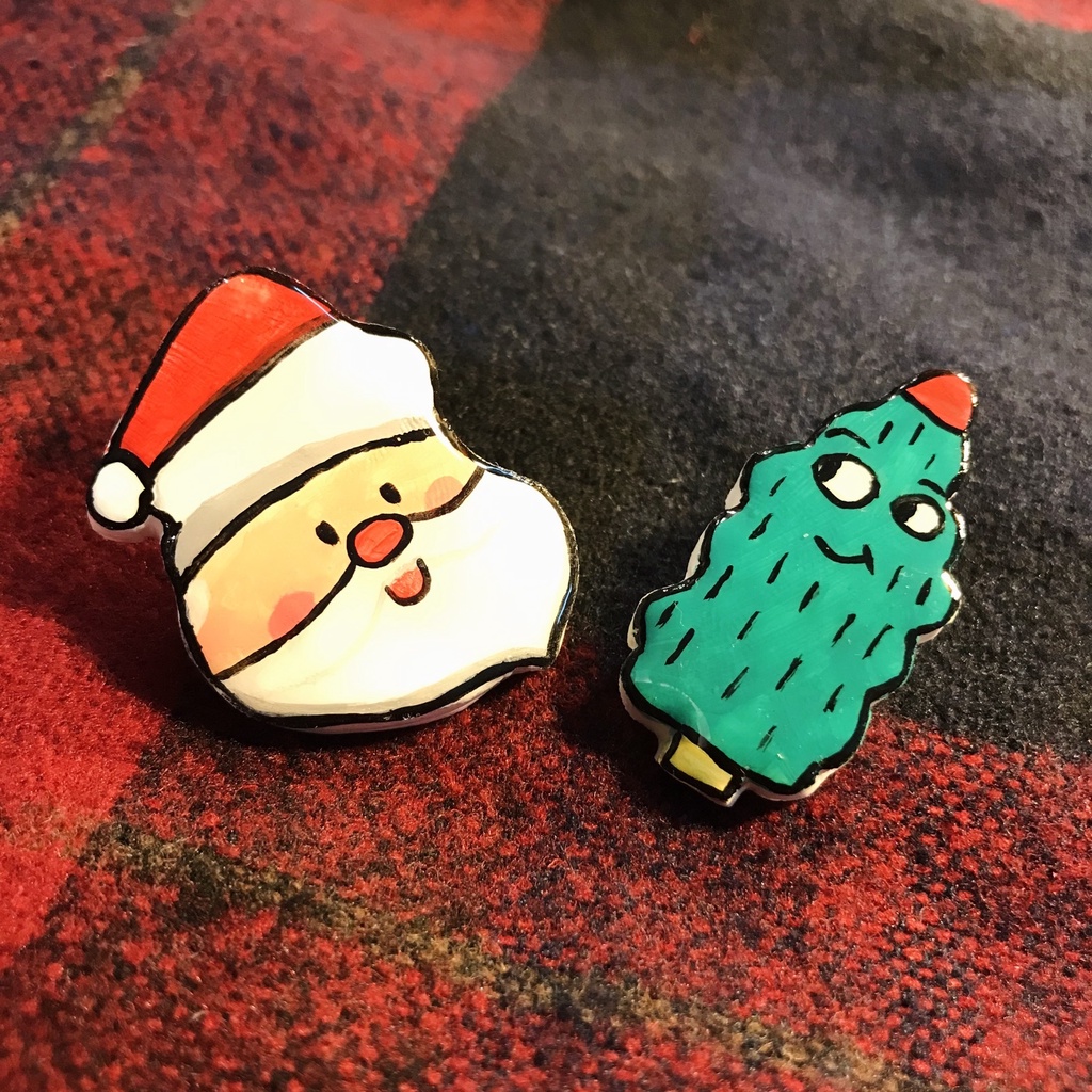 Phụ kiện thủ công - Combo Pin/Ghim cài cao cấp đất sét handmade Noel cho áo, mũ, túi, ba lô