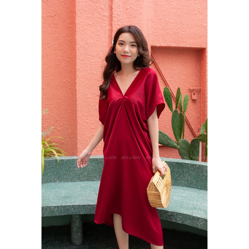 Đầm suông Mia Dress | Jen & Son | Lụa Cao Cấp - Đỏ Sangria