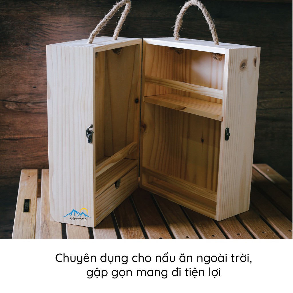 Hộp gỗ đựng đồ gia vị nấu ăn dã ngoại Vietcamp - B37
