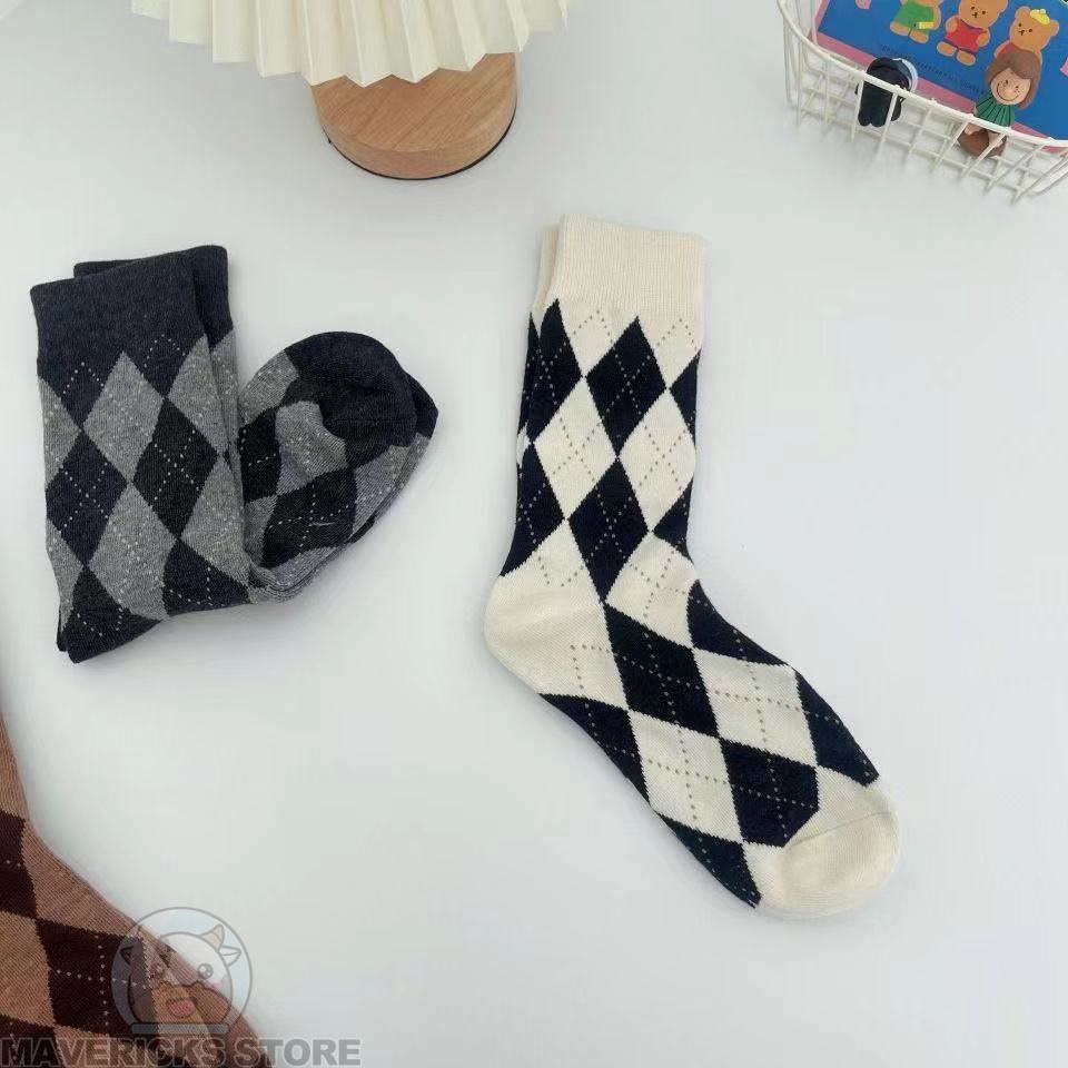 Vớ Cổ Cao Họa Tiết Sọc Caro Phong Cách Vintage Thời Trang Nhật Hàn Cho Nam Nữ